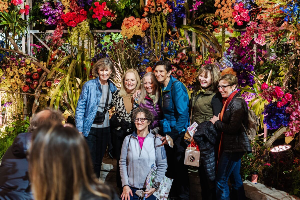 Entrance to Philadelphia Flower Show with floral gateway
